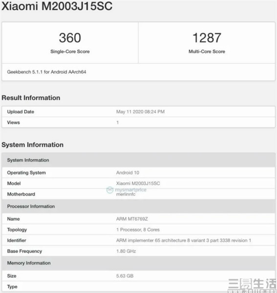 疑似redmi 10x跑分成绩现身,核心配置被曝光