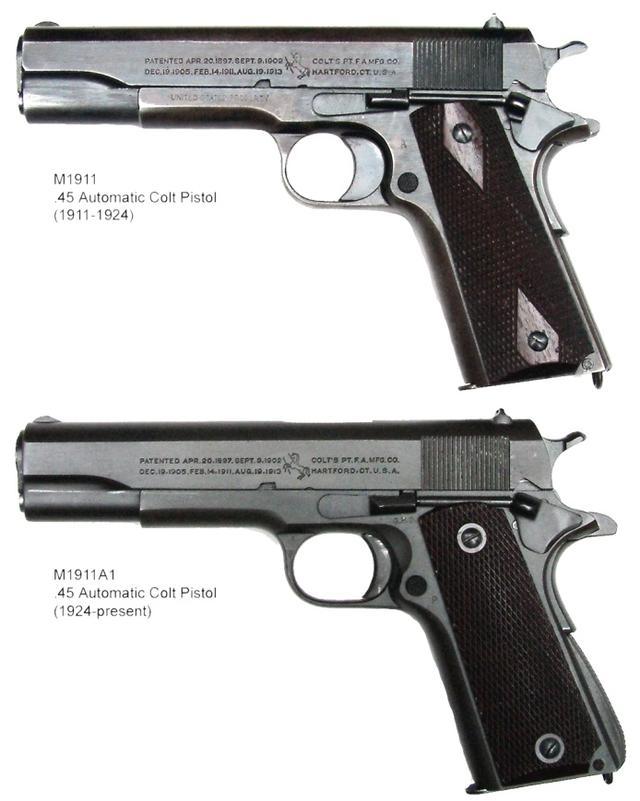 勃朗宁的经典作品m1911(上)和m1911a1(下,堪称20世纪美国最著名的