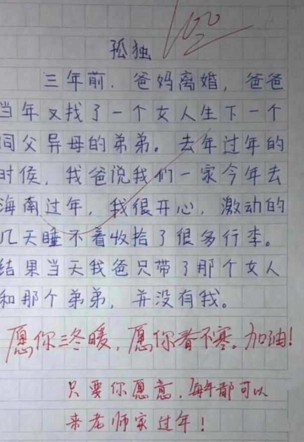 小学生100分作文《孤独》,全篇没有"孤独"2字,老师却