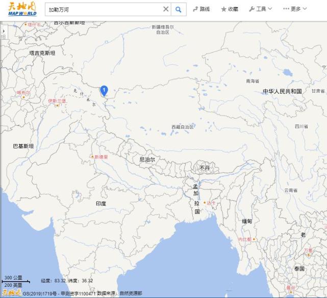 地图直观感受中印边境加勒万河谷的地形地貌