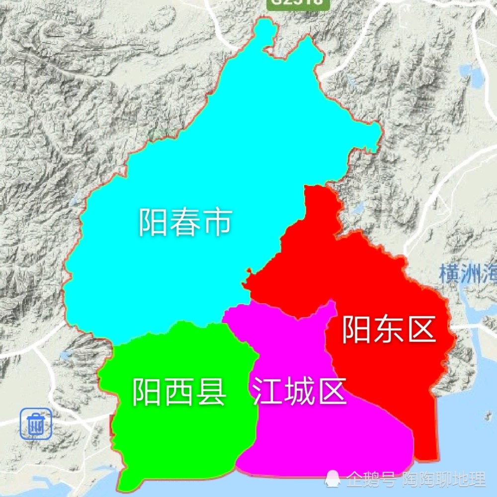阳江市2区1县1市,建成区面积排名,最大是江城区,最小是阳西县