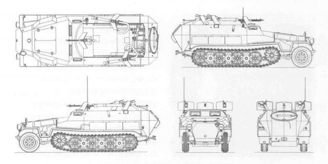 sdkfz 251/16型半履带喷火装甲车五视图