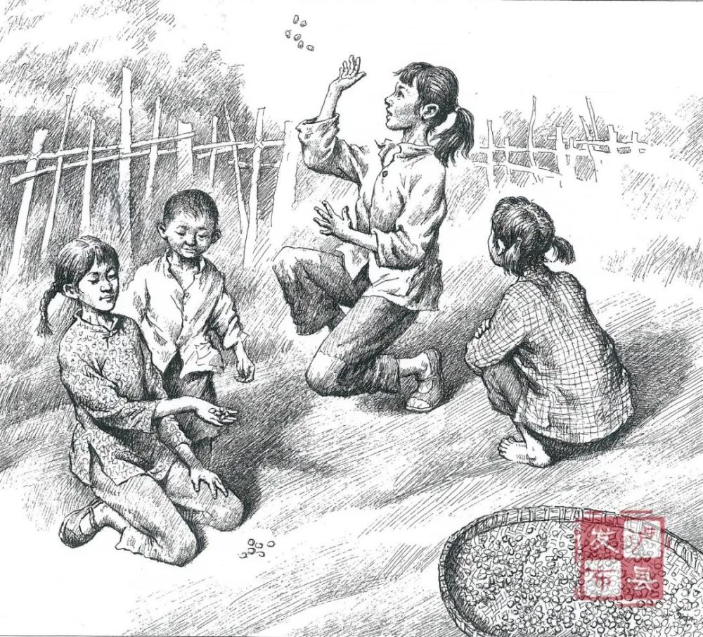 抓子儿:参与人各出几颗干胡豆,按顺序放手背上抛起抓住,剩下的子儿