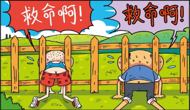 搞笑疯人:呆头的脑袋卡在栅栏里,呆爸亲自示范,结果父子两喊救命