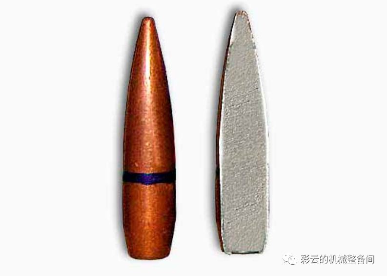 prs低侵彻弹的弹头剖面,内部全部填充铅芯.