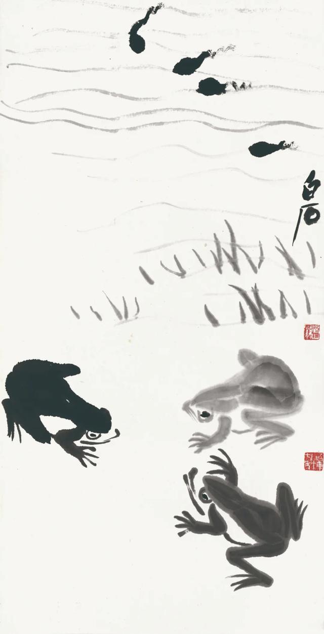 齐白石《青蛙》 (64.7×33.5厘米,1947年)