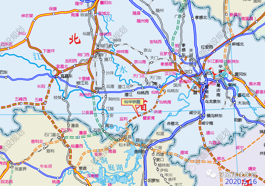 仙桃至华容铁路线路走向示意图▼