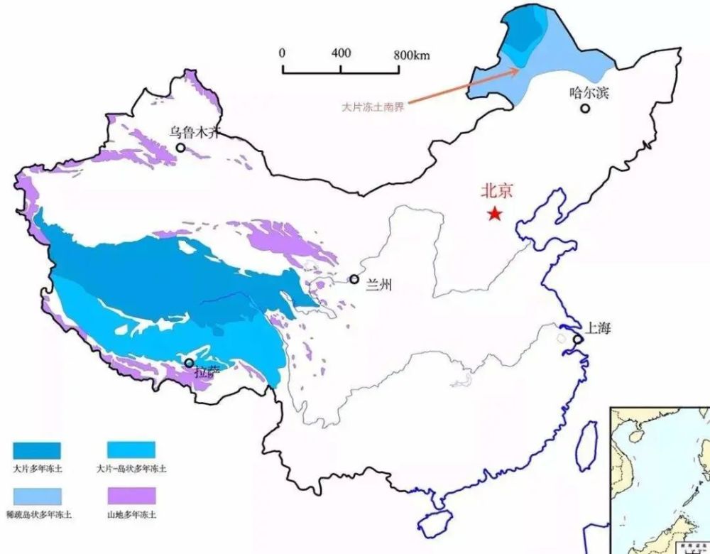 全球冻土分布图(红圈:青藏地区冻土) 来源 | 百度搜图 北半球冻土