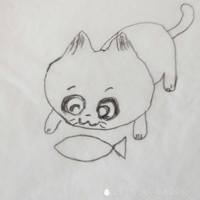 看到鱼眼睛都是亮晶晶的 小猫吃鱼幼儿趣味简笔画