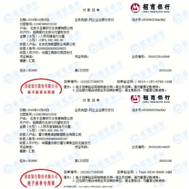 图片来源：每经记者制图 是贾园波（北京文化会计机构负责人）向陈颖下达的。”娄晓曦提供的《横店故事》资金往来中，子丑寅卯、卓越联盟影业等公司间部分转账记录
