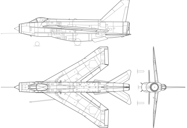 英国"闪电"战斗机三视图