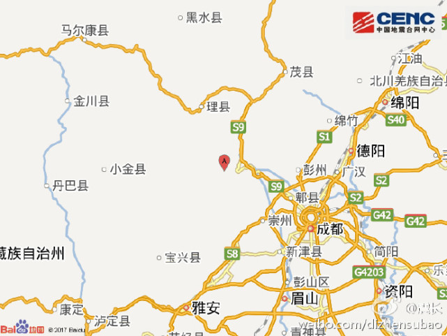 四川汶川县附近发生4.0级地震 网友称成都震感明显
