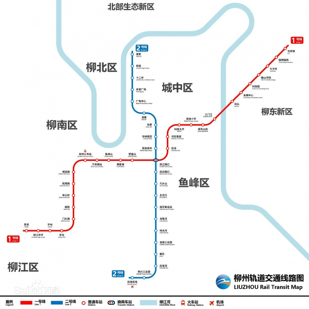 柳州轨道交通线路网由1号线,2