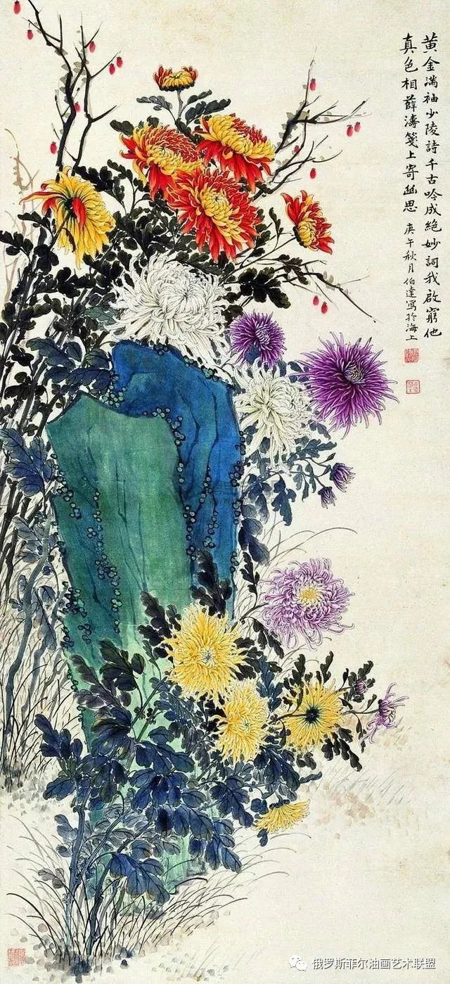 "菊王—中国著名国画家顾伯达绘画作品欣赏_腾讯新闻