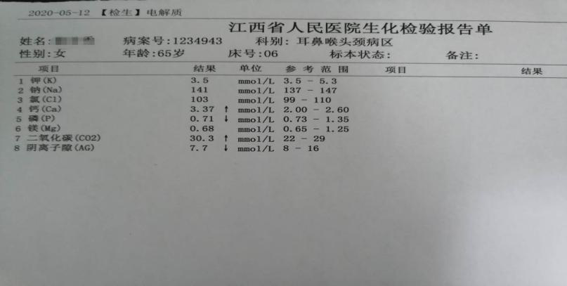 术前血钙3.37mmol/l,血磷0.71mmol/l