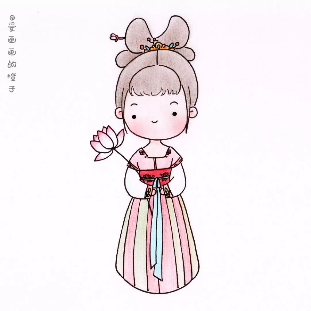 《汉服小姑娘·简笔画》 斯人若彩虹 遇上方知有~ 《汉服长安少女·简