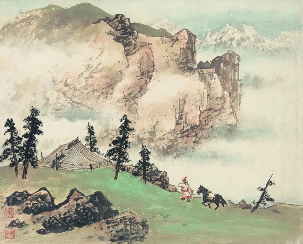 国画名家:关山月画塞外风光,大气苍茫