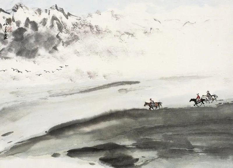 国画名家:关山月画塞外风光,大气苍茫