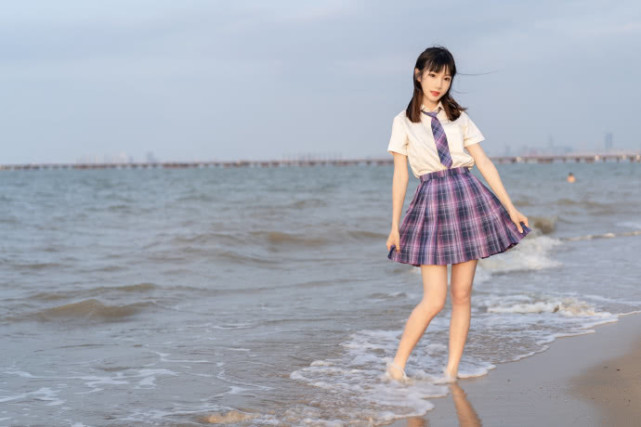 jk少女,海边夕阳和人都变得温柔了