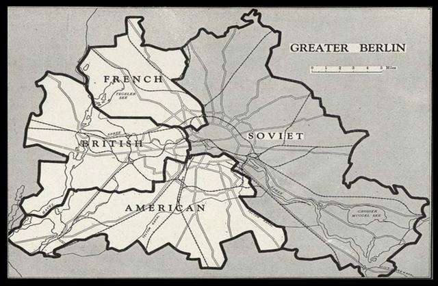 战后的柏林,被一分为四,西柏林由英,美,法三国占领,东柏林则有苏联