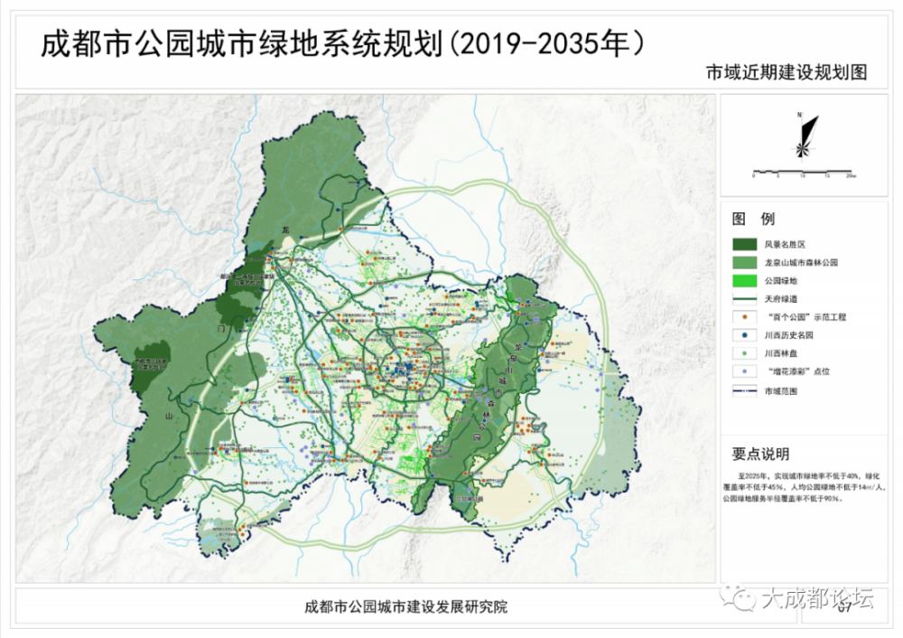 成都市全域近期公园城市绿地建设规划图