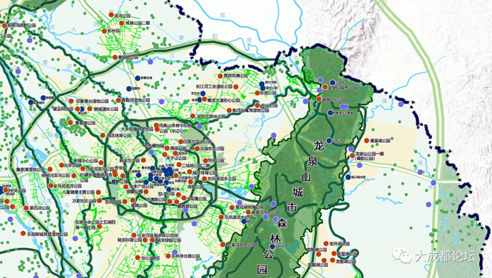 成都市全域近期公园城市绿地建设规划图