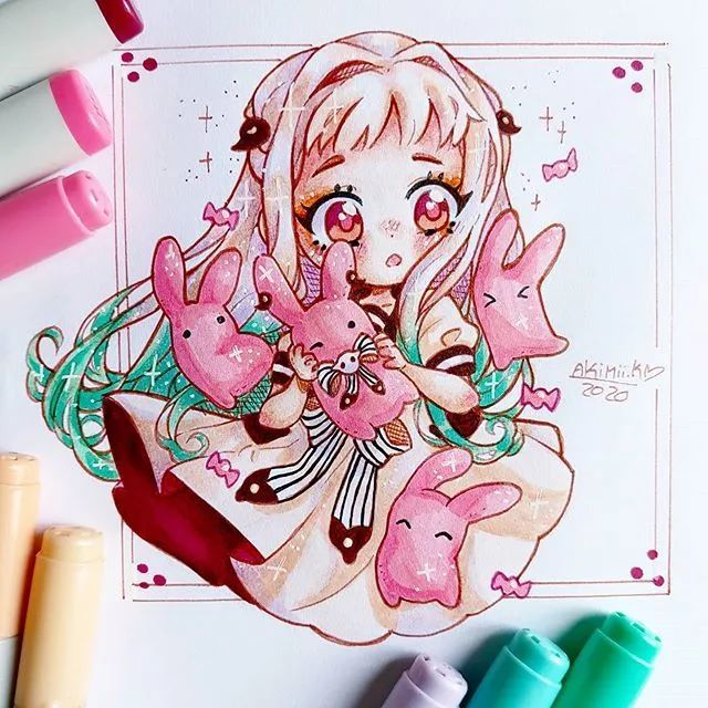 马克笔插画巨好看的一大波动漫女孩手绘素材