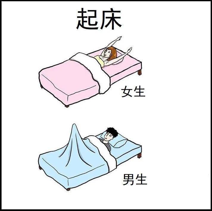 梗图合集:男生起床 vs 女生起床