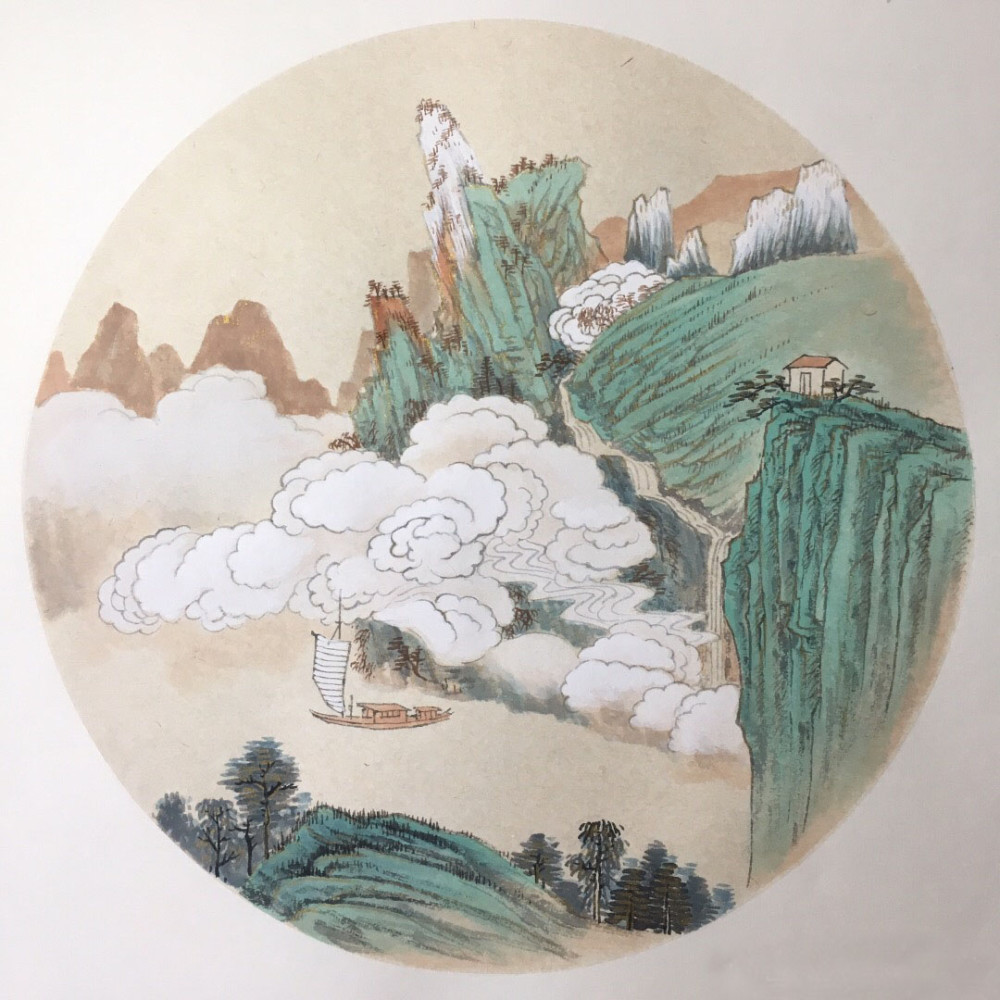 一组风格相近的青绿山水画作品欣赏