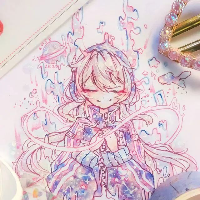 【马克笔手绘】粉色系少女心元素动漫插画