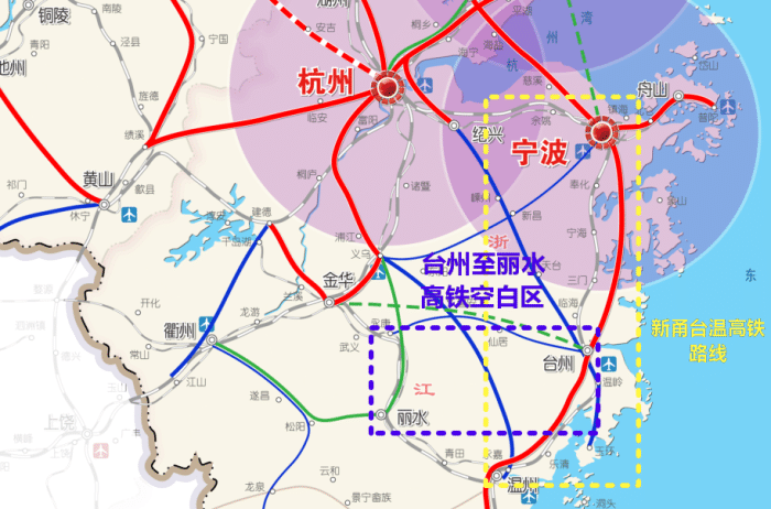 还显示台州规划有一条近期的新甬台温高铁线路