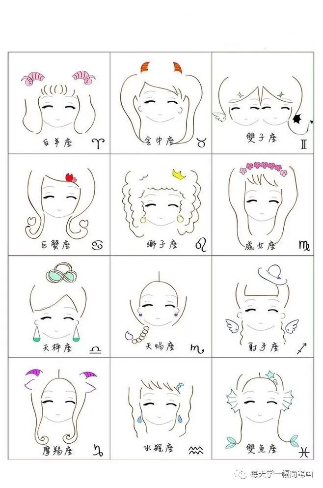 每天学一幅简笔画-12星座简笔画画法