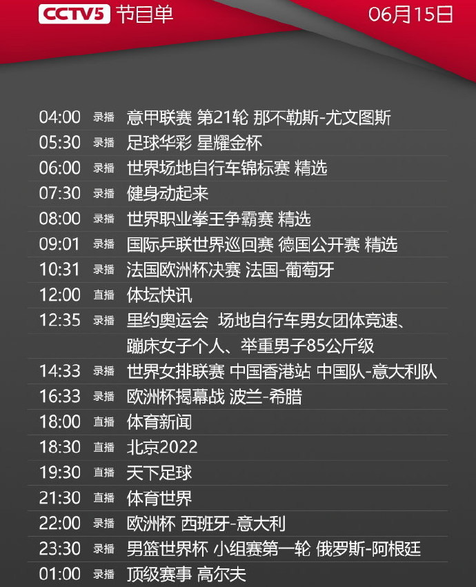 【CCTV5十节目单(精彩体育赛事,免费观看足球比赛直播的软件有哪些】