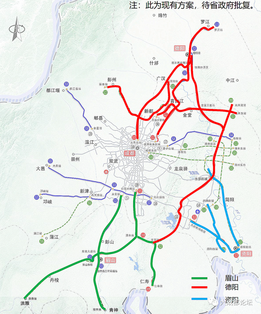 成都天府新区及眉山方向轨道交通网络规划