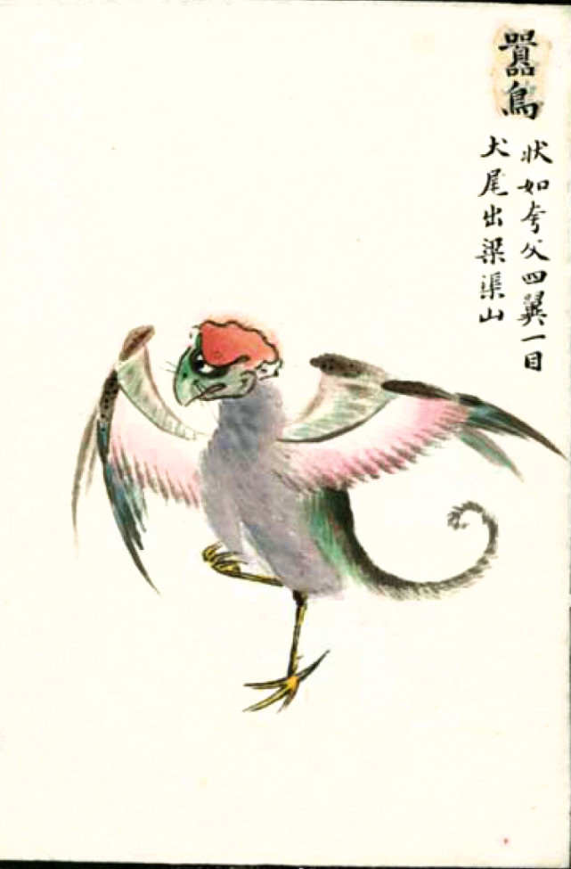中华文化上古奇书《山海经》禽鸟类,多头,怪异人面,飞行的表情包