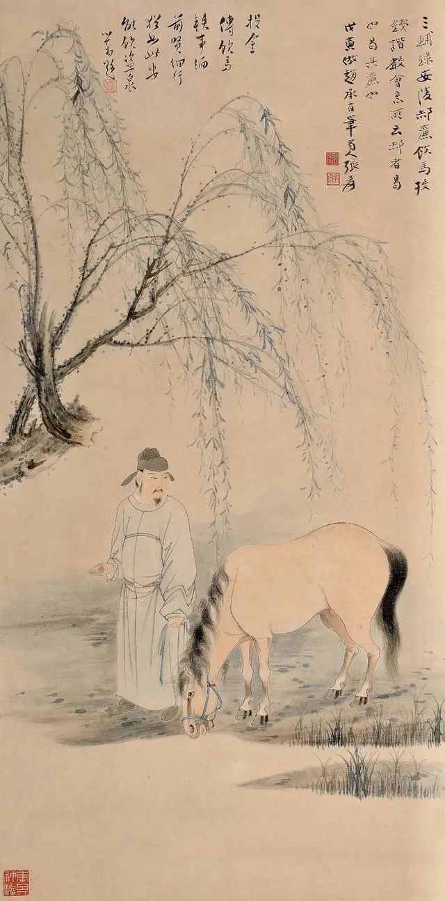 人物画方面常见的题材为高士图和仕女画,从风格上看主要有白描和青绿