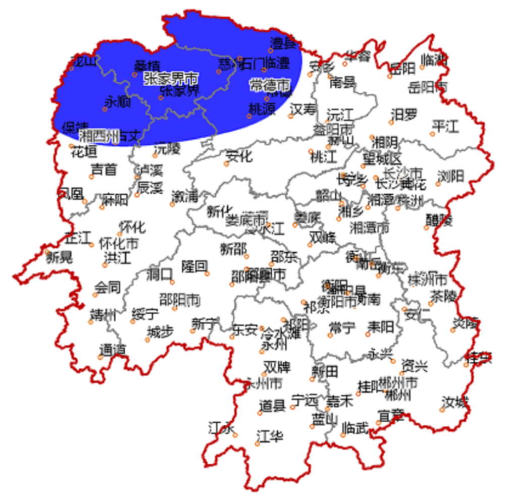 预计17日20时至18日20时,常德,张家界,湘西州北部,怀化北部将出现暴雨