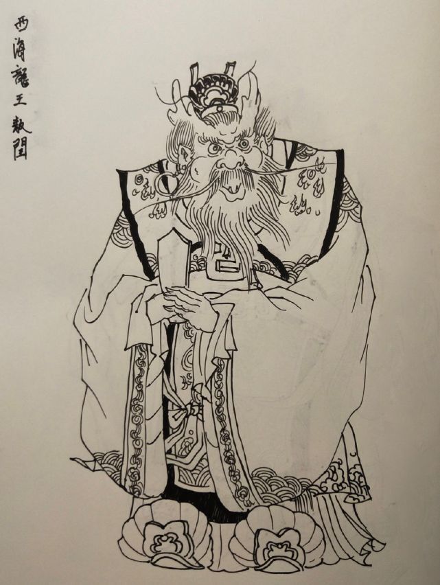 《西游记》人物白描画稿,唐僧师徒与四海龙王,致敬经典!