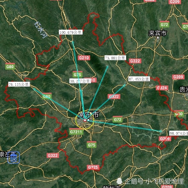 南宁市各地至市区直线距离,马山县最远,你的家乡到市区多远呢?