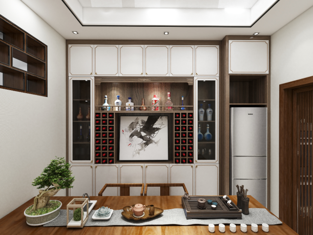4 新中式风格的酒柜讲究空间层次感和跳跃感,既丰富了空间,也体现了