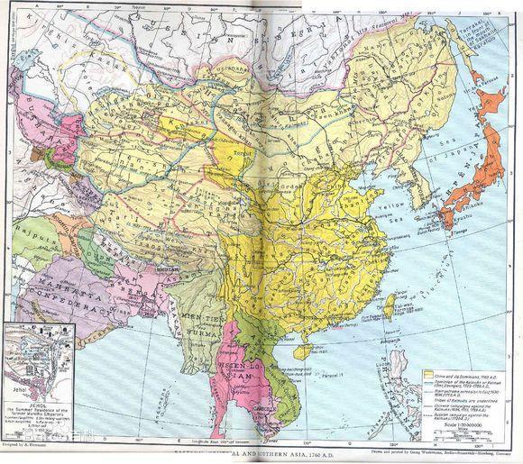 美国哈佛大学历史教科书关于18世纪的东亚地图也反映了日本在库页岛