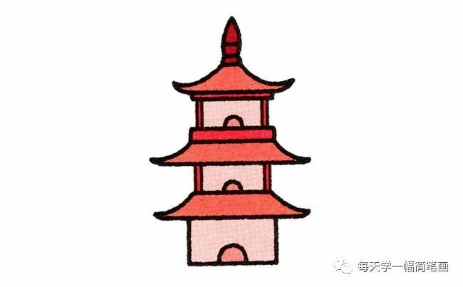 每天学一幅简笔画-十多种亭台楼阁简笔画的画法大全