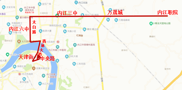 内江职院—中央路(单向运行 途中停靠站点:内江职院,万晟城,内江