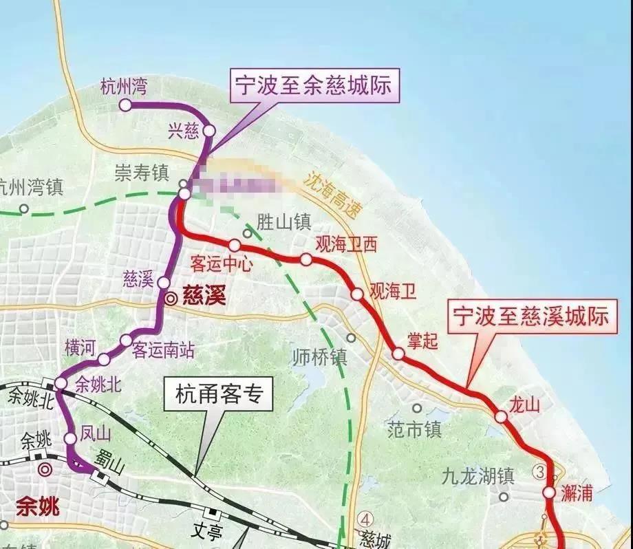 宁波至余慈城际铁路二期将从萧甬铁路引出,向北延伸37公里至杭州湾