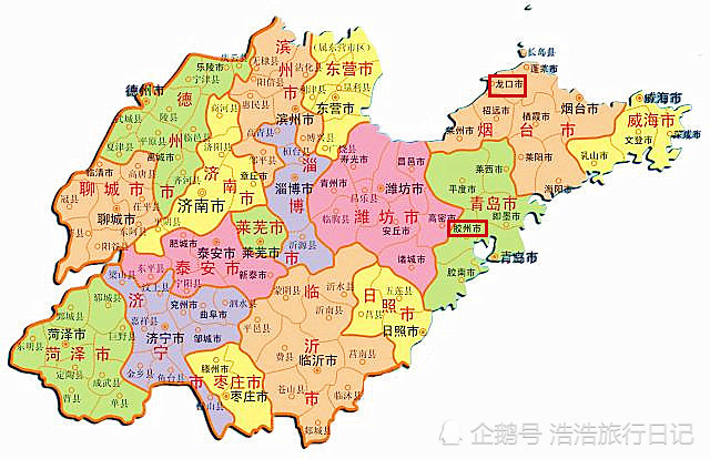 山东胶州市,龙口市地理位置示意图