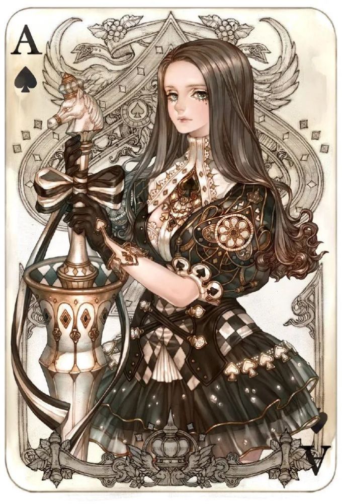 【插画作品】精致服饰漫画扑克牌女生插画素材