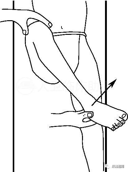 髋关节位置同检查内旋时的位置相同,但在检查外旋时双足应向内移动.