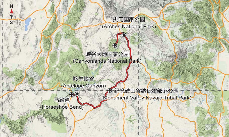 美国印第安人保留地自驾路线示意图