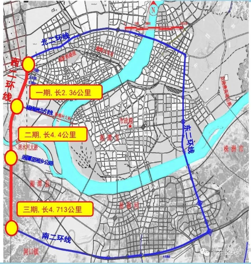 目前湘潭的二环线,北二环,东二环和南二环基本成型,独缺西二环.