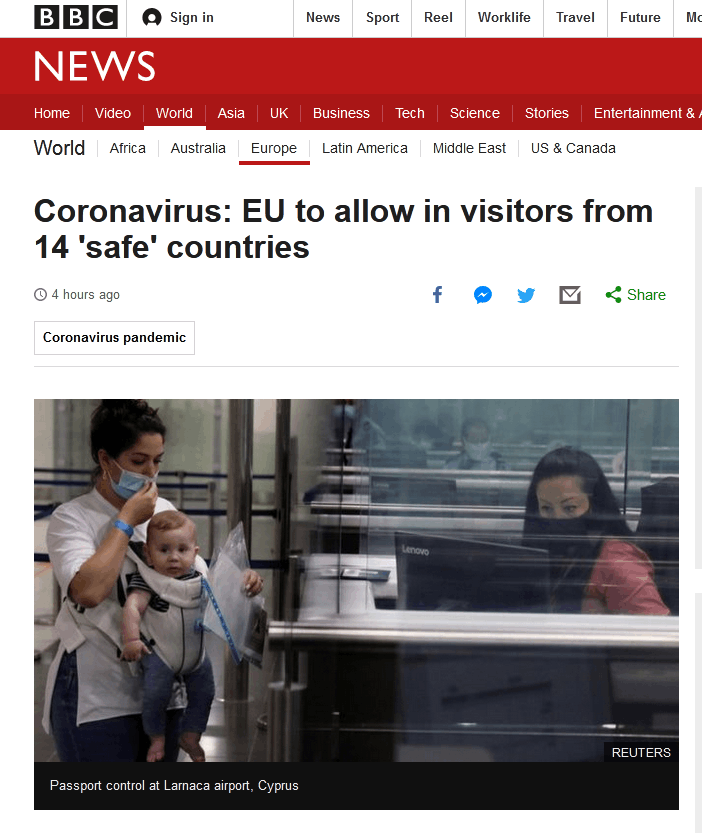 欧盟将允许14国旅客入境，美媒：没有美国！